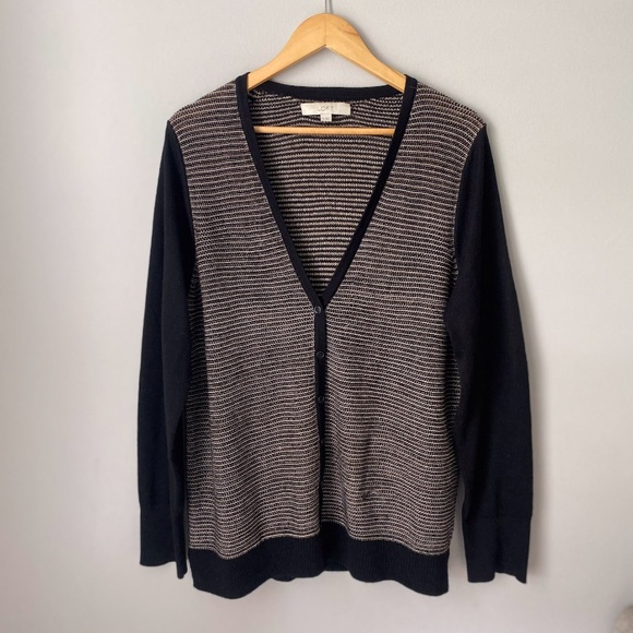 Loft Metallic Button Front  V-neck Cardigan Sweater - Picture 1 of 6
